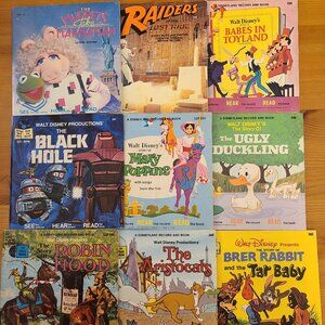 9 Vintage Disney See Hear Read Along Books & Vinyl Records